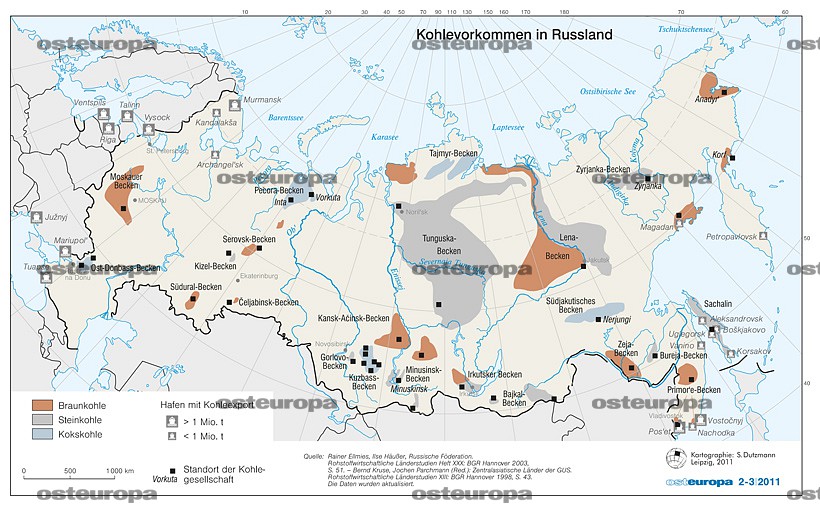 Zeitschrift OSTEUROPA | Russland: Kohlevorkommen und Häfen mit Kohleexport