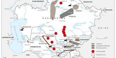 Karte: Zentralasien: Uran- und Kohlevorkommen