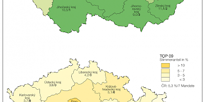 Karte: Tschechien: Parlamentswahlen 2017 – Stimmenanteil von KDU-ČSL und TOP 09