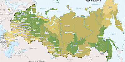 Karte: Russland: Waldbedeckung nach Regionen