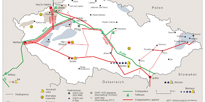 Karte: Tschechien: Energieinfrastruktur (2021)