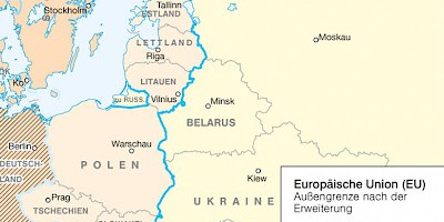 Karte: Verlagerung der östlichen EU-Außengrenze 1990–2007