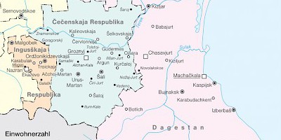 Karte: Inguschetien, Tschetschenien, Dagestan: Administrative Übersicht