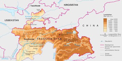 Karte: Tadschikistan: Physische Übersicht
