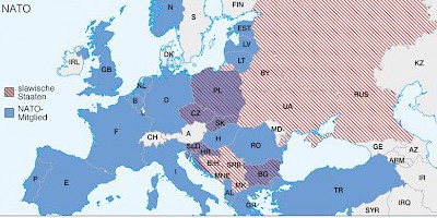Karte: Grenzen der Slawen: EU – NATO – Kirchentradition