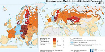 Karte: Deutschsprachige Minderheiten und Deutsch als Fremdsprache um 2000