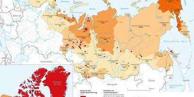 Karte: Indigene Völker der Arktis. Bevölkerungsanteil und Konflikte um Industrieprojekte