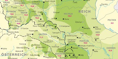 Karte: Juden in Ostmitteleuropa um 1900