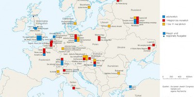 Karte: Jüdische Periodika in Europa
