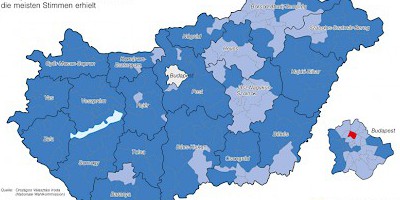 Karte: Ungarn: Parlamentswahlen 2010 – Einpersonenwahlkreise