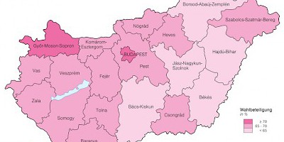 Karte: Ungarn: Parlamentswahlen 2006 – Wahlbeteiligung