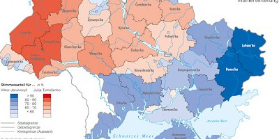 Karte: Ukraine: Präsidentschaftswahl 2010 – Stimmenanteile in der Stichwahl