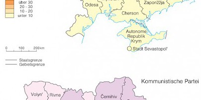 Karte: Ukraine: Parlamentswahlen 2007 – Stimmenanteil von Unsere Ukraine und Kommunistischer Partei