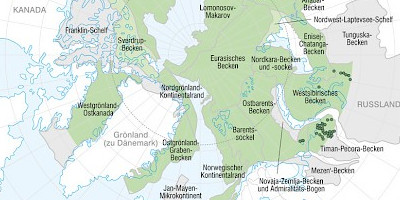 Karte: Erdölprovinzen der Arktis mit erwartbaren Ressourcen