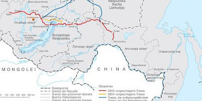 Karte: Russland: Geplante Erdölpipeline von Ostsibirien an den Pazifik