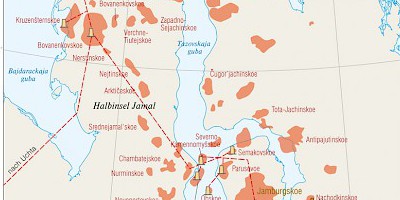 Karte: Russland: Erdgasvorkommen auf der Halbinsel Jamal