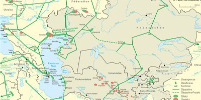 Karte: Zentralasien: Erdölreserven und -pipelines