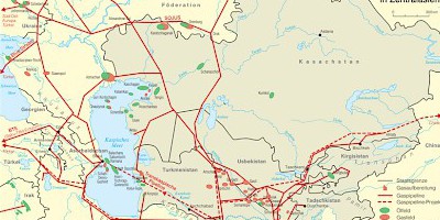 Karte: Zentralasien: Erdgasreserven und -pipelines