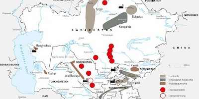 Karte: Zentralasien: Uran- und Kohlevorkommen