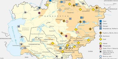 Karte: Zentralasien: Erz- und Metallvorkommen