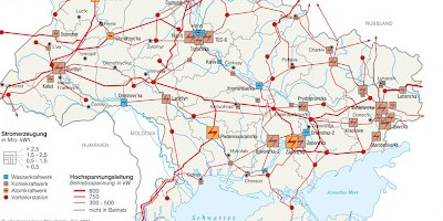 Karte: Ukraine: Kraftwerke und Stromversorgung