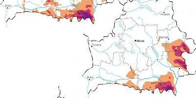 Karte: Belarus: Belastung der Böden mit Cäsium-137, 2001, 2016, 2046
