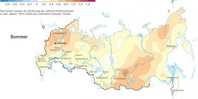 Karte: Russland: Auswirkungen des Klimawandels auf die Temperatur