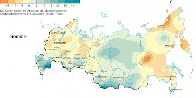 Karte: Russland: Auswirkungen des Klimawandels auf die Regenmenge