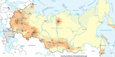 Karte: Russland: Schwefeloxide in Niederschlägen 1995–2004