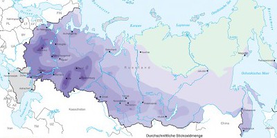 Karte: Russland: Stickoxide in Niederschlägen 1995–2004