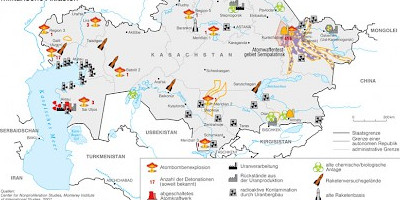 Karte: Kasachstan: Radioaktive Kontamination und militärische Altlasten