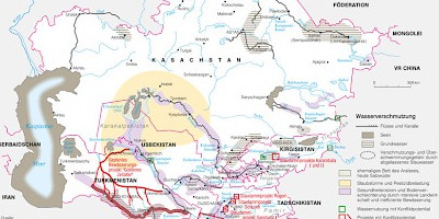 Karte: Zentralasien: Wassernutzung und Wasserverschmutzung