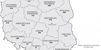 Karte: Polen: Ökologisch wirtschaftende Betriebe 2005