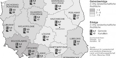 Karte: Polen: Getreide- und Kartoffelerträge 2005