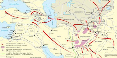 Karte: Zentralasien: Drogenrouten