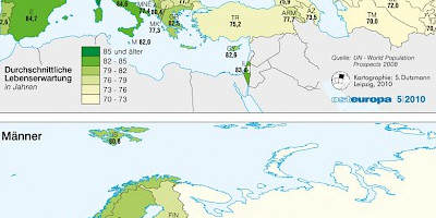 Karte: Europa: Lebenserwartung der 2010 bis 2015 Geborenen