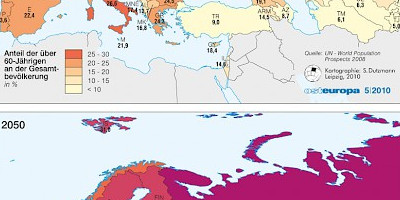 Karte: Europa: Menschen über 60 Jahre – 2010 und 2050