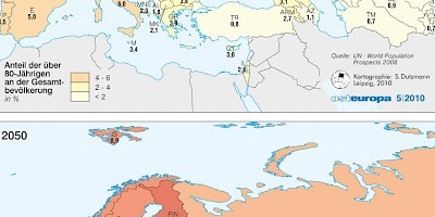 Karte: Europa: Menschen über 80 Jahre – 2010 und 2050