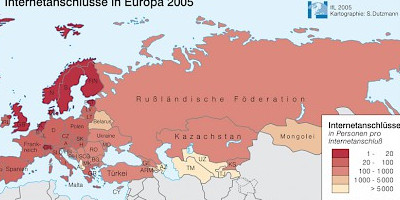 Karte: Europa: Internetanschlüsse 2005