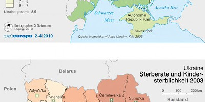 Karte: Ukraine: Geburten- und Sterberate