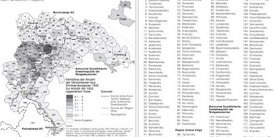 Karte: Der Holodomor: Veränderung der Sterbeziffern 1933 gegenüber 1932 an der Mittleren und Unteren Volga