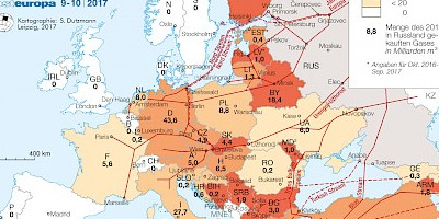 Karte: Europa: Erdgasimport aus Russland