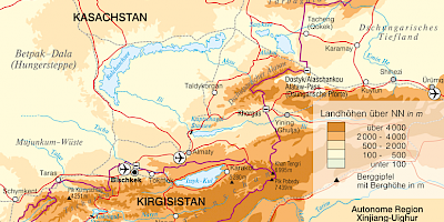 Karte: Zentralasien: Grenzgebiet zu China