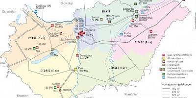 Karte: Ungarn: Stromproduktion und Leitungsnetz