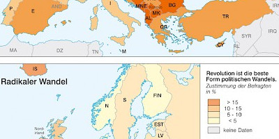 Karte: Europa: Politische Grundwerte und radikaler Wandel