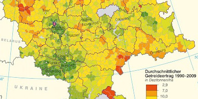 Karte: Westliches Russland: Getreideeintrag 1990-2009