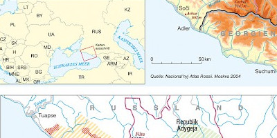 Karte: Sotschi 2014: Topographie Nordkaukasus und Planungen für die Olympischen Spiele