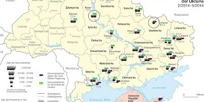 Karte: Ukraine: Anti-Maidan-Proteste und Demonstrationen für die Einheit der Ukraine 2-5/2014