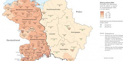 Karte: Alterung im deutsch-polnischen Grenzengebiet