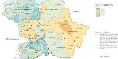 Karte: Bevölkerungsentwicklung im deutsch-polnischen Grenzgebiet